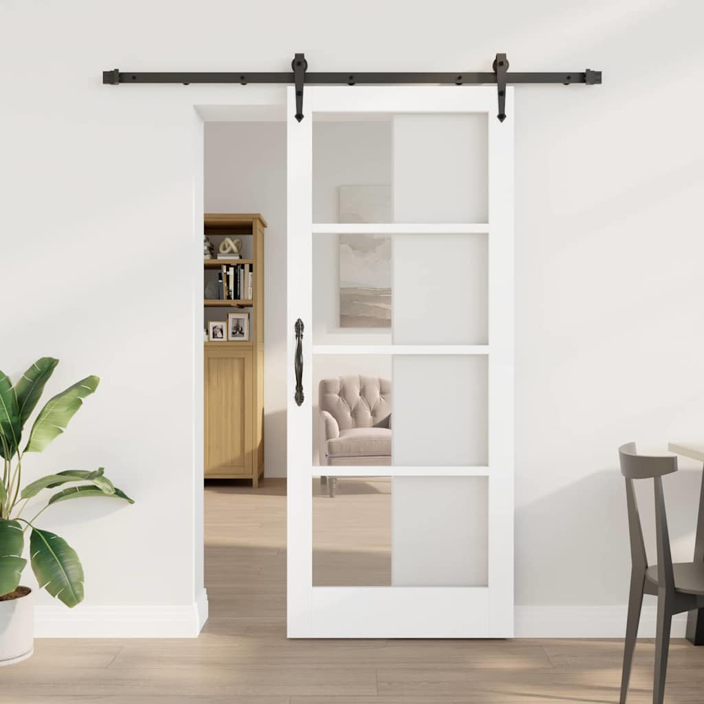 Skydedør med hardware sæt Hvid 83x202 cm Massivt træ fyrretræ, vidaXL Indvendig dør med glas 'ORKDAL'Hvid 83x202x4 cm