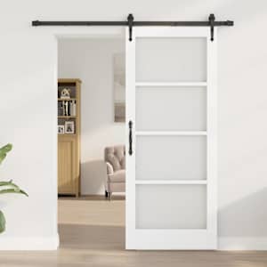 Posuvné dveře Bílá 83 x 202 cm Masivní borové dřevo a sklo - obrázek 3