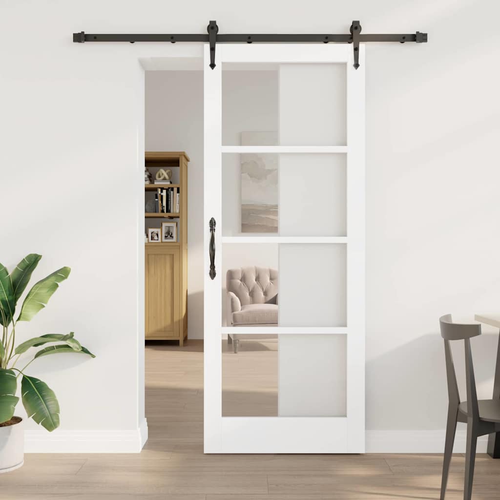 Skydedør med tilbehørssæt Hvid 83x211 cm Solid Fyrretræ, vidaXL Indvendig dør med glas 'ORKDAL'Hvid 83x211x4 cm