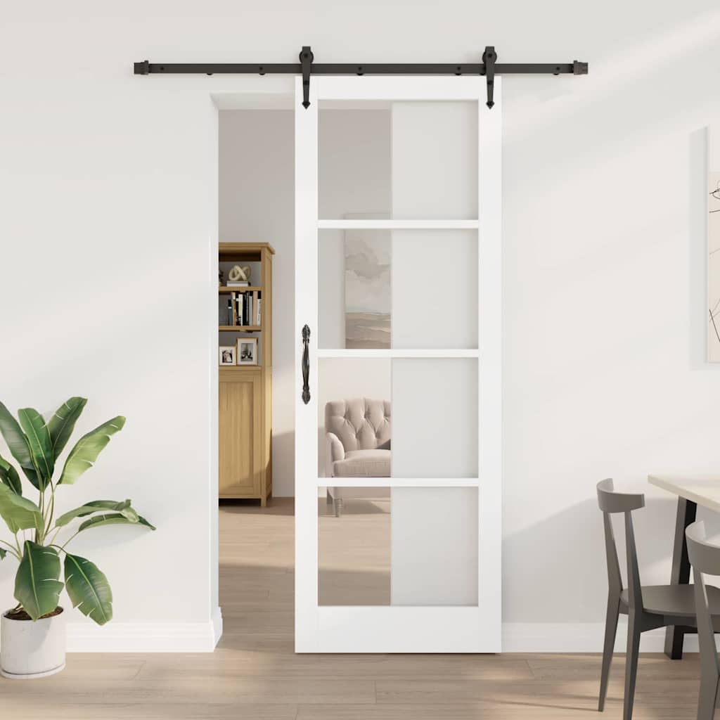 Skydedør med beslag sæt Hvid 83x232 cm Solidt fyrretræ, vidaXL Indvendig dør med glas 'ORKDAL'Hvid 83x232x4 cm