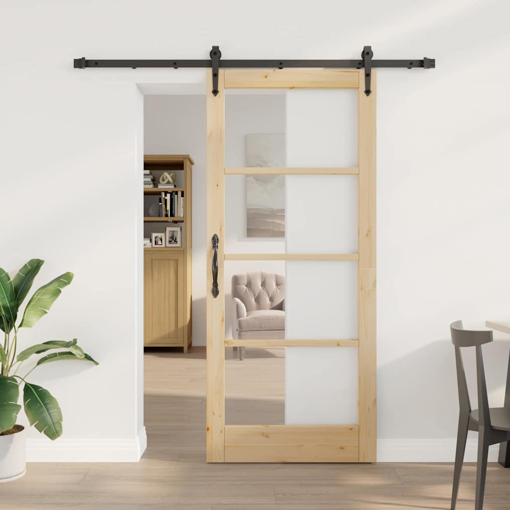 Skyde Dør med Hardware Sæt 86x198.5 cm Solidt Træ Furu, vidaXL Indvendig Dør med Glas 'ORKDAL'86x198.5x4 cm Solidt Træ Furu