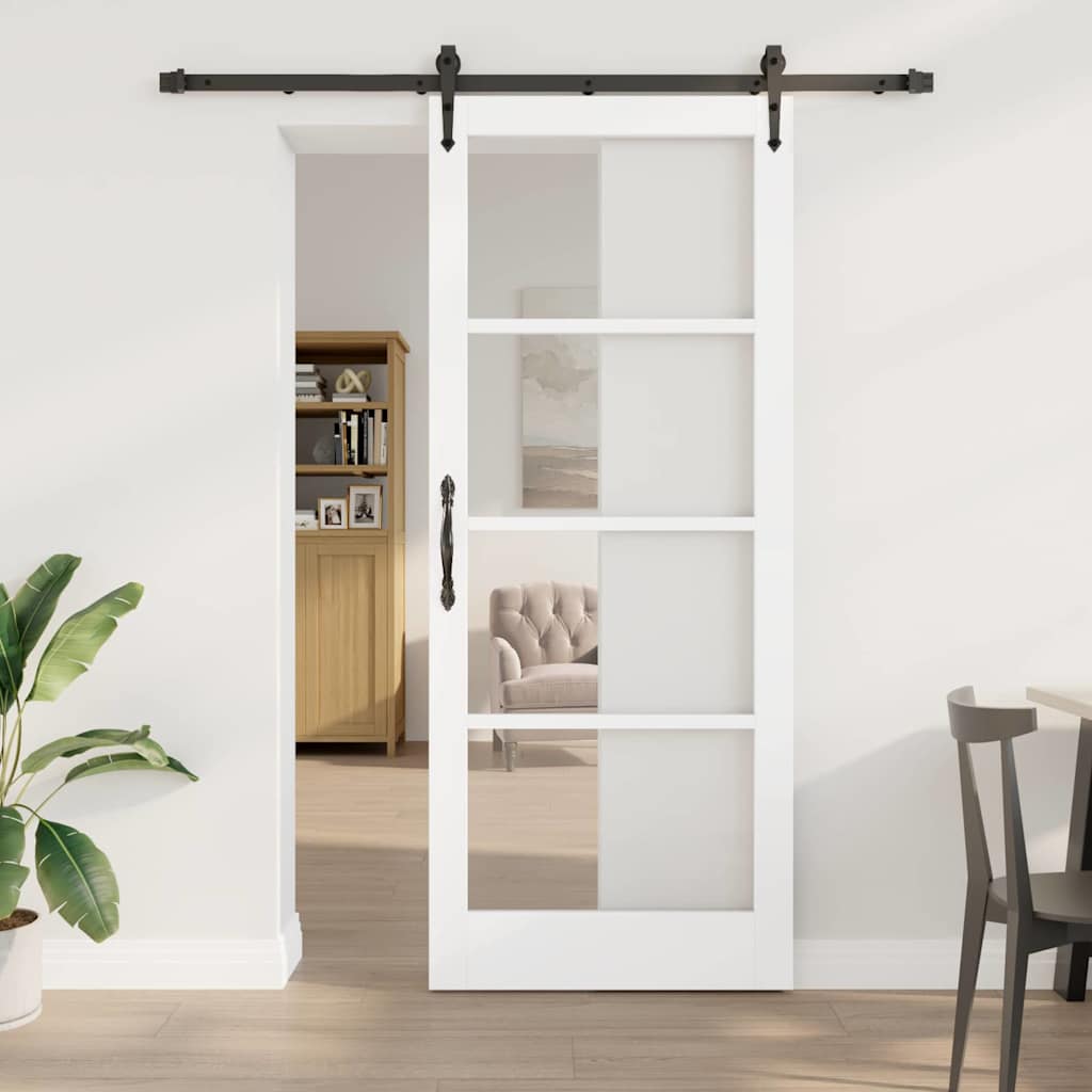 Glidende Dør med Hardware Sæt Hvid 86x211 cm Massivt Fyrretræ, vidaXL Indvendig Dør med Glas 'ORKDAL'Hvid 86x211x4 cm