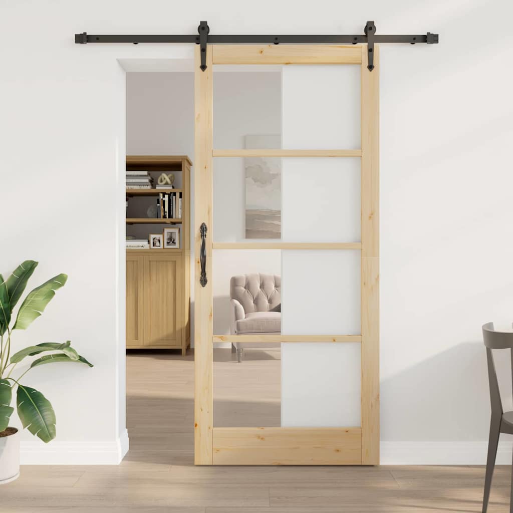 Skydedør med Hardware Sæt 93x211 cm Solid Fyrretræ, vidaXL Indendørs dør med Glas 'ORKDAL'93x211x4 cm Solid Fyrretræ