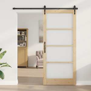 Posuvné dveře Přírodní 93 x 211 cm Masivní borové dřevo a sklo - obrázek 3