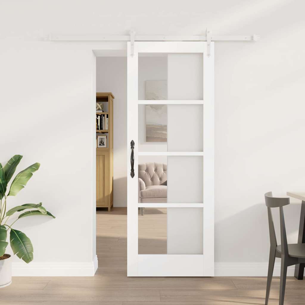 Skydedør med hardware sæt Hvid 73,5x198,5 cm Massivt Træ Fyr