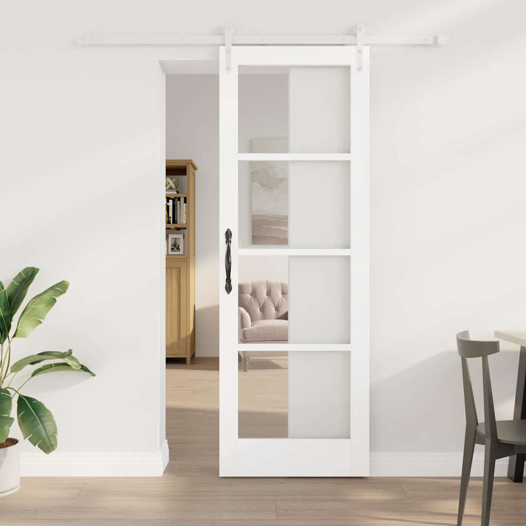 Skydedør med hardware sæt Hvid 73,5x211 cm Solidt træ fyr