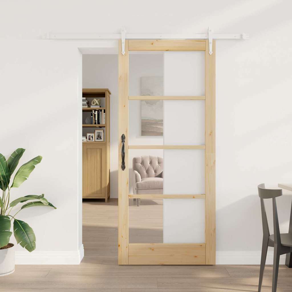 Skyderdør med Hardware Sæt 78x202 cm Solid Træ Furu, vidaXL Indvendig Dør med Glas 'ORKDAL'78x202x4 cm Solid Træ Furu