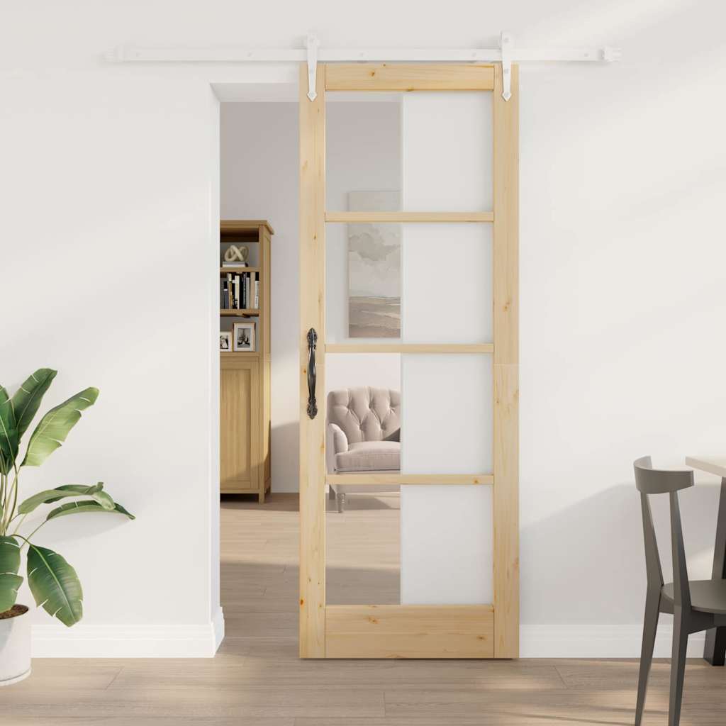 Skydedør med Hardware Sæt 78x211 cm Solidt Træ Fyr