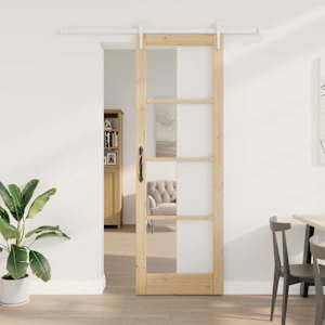 Posuvné dveře Přírodní 78 x 232 cm Masivní borové dřevo a sklo - obrázek 1