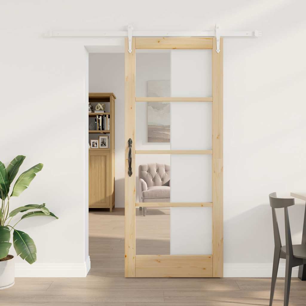 Skydedør med Hardware Sæt 83x202 cm Solid Træ Furu