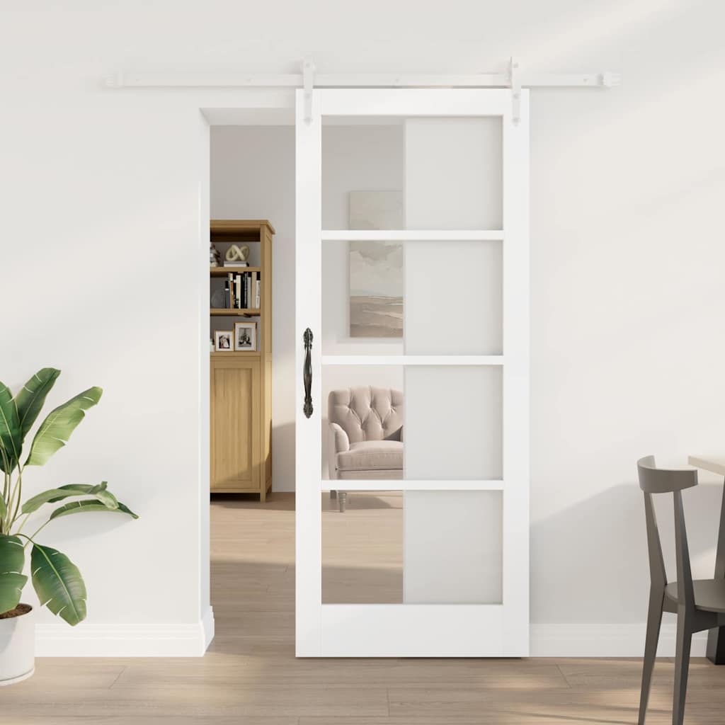 Glidende Dør med Hardware Sæt Hvid 83x202 cm Solid Træ Fyr