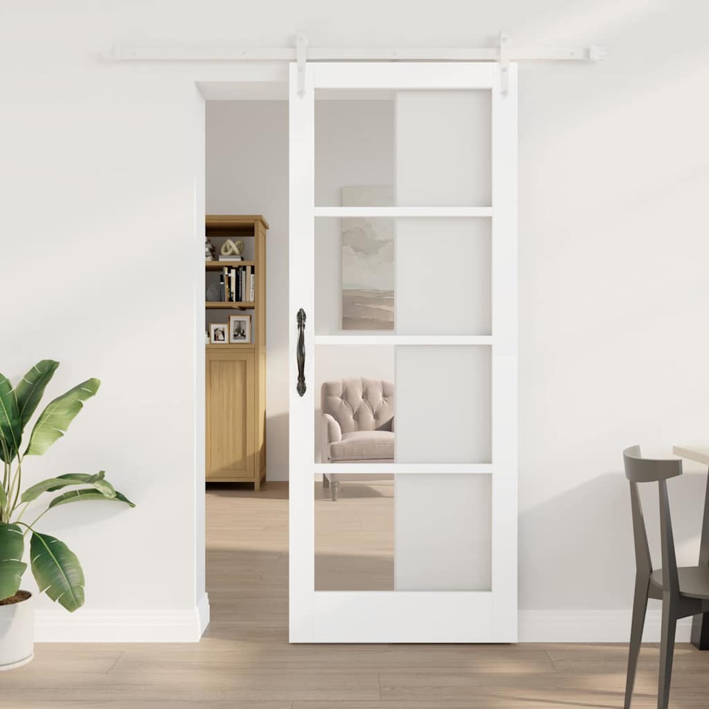 Skydedør med Udstyrsæt Hvid 83x211 cm Massiv Træ Fyrretræ