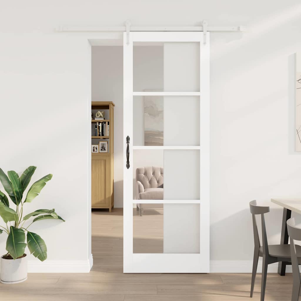 Glidende dør med hardware sæt Hvid 83x232 cm Massivt træ Fyr