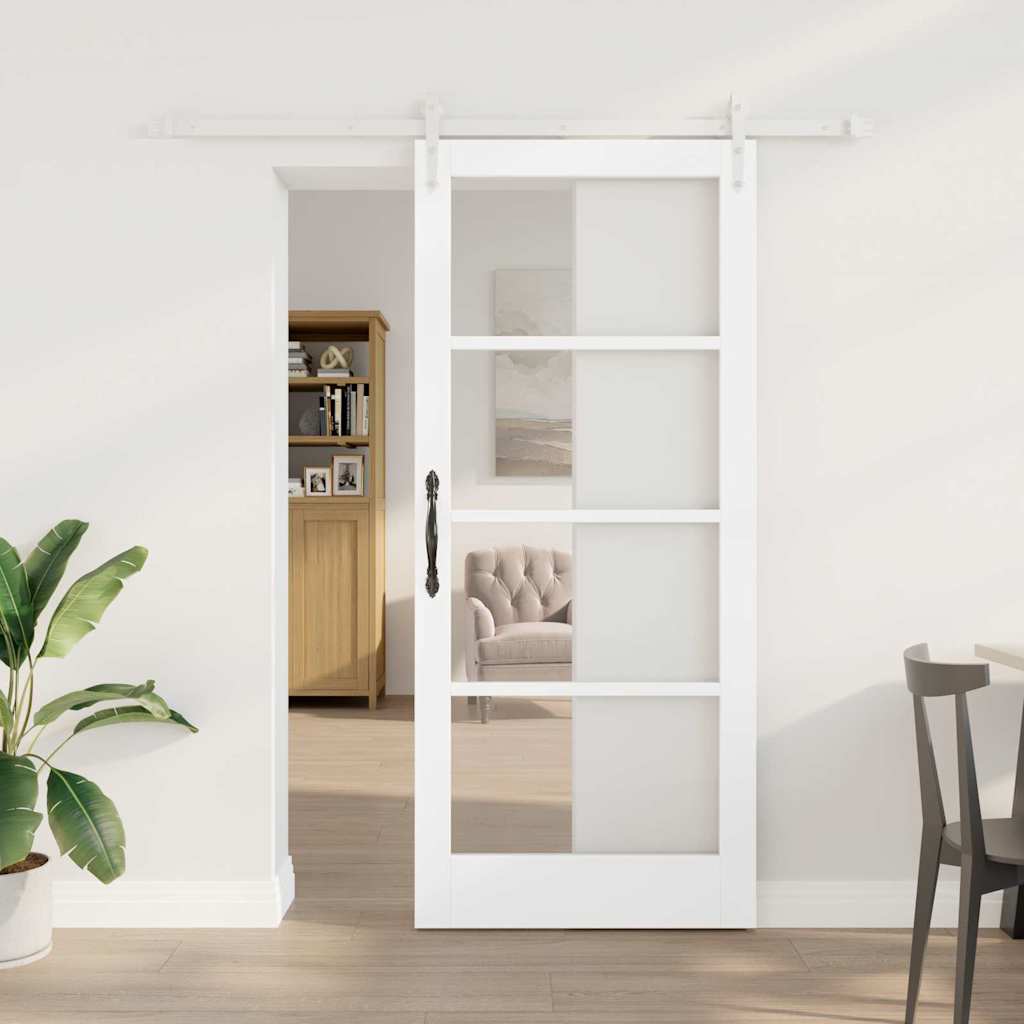Glidende Dør med Hardware Sæt Hvid 86x198,5 cm Solid Fyrretræ