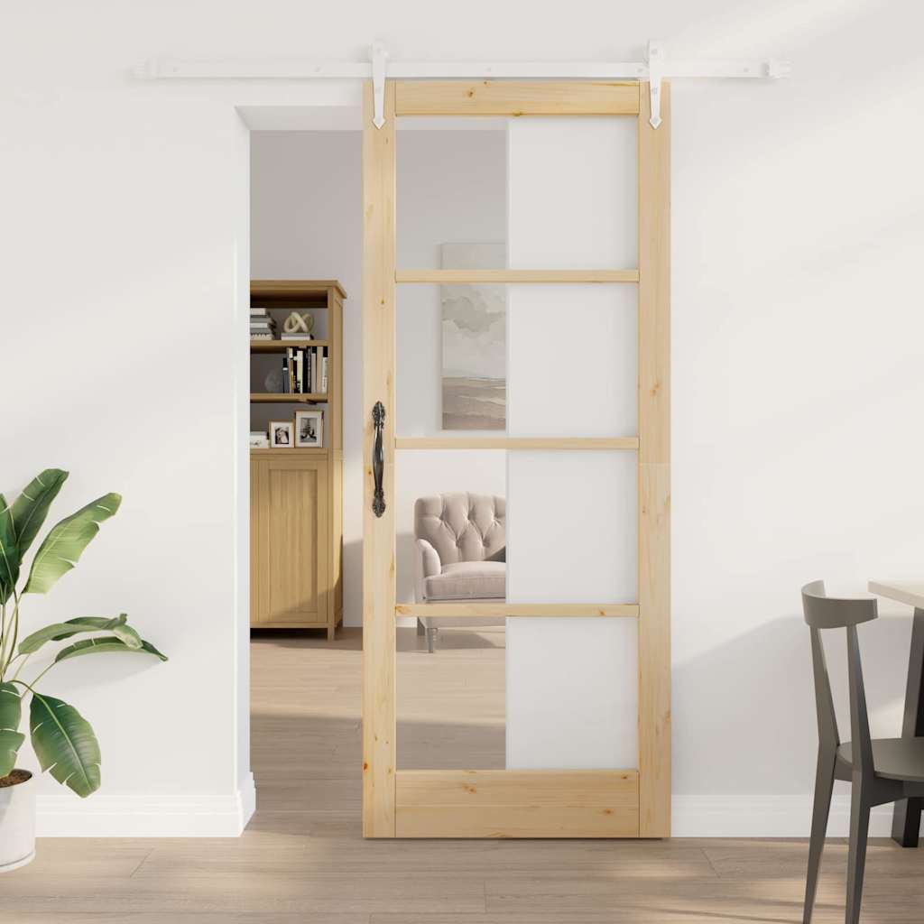 skydedør med hardware sæt 86x211 cm solidt træ fyr