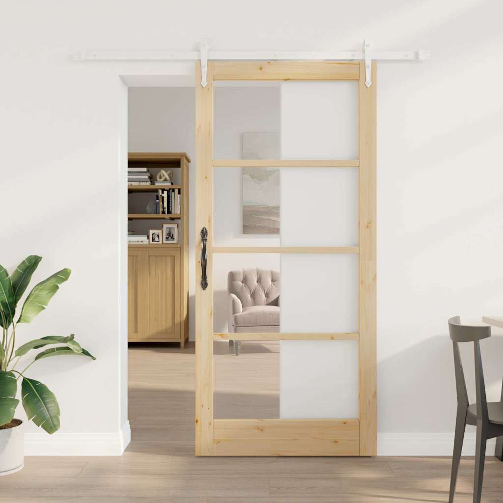 Skydedør med hardware sæt 93x202 cm massiv fyrretræ