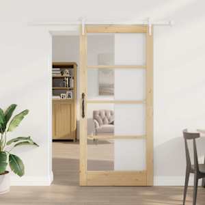 Drsna vrata Naravna 93 x 202 cm Trden borov les in steklo
