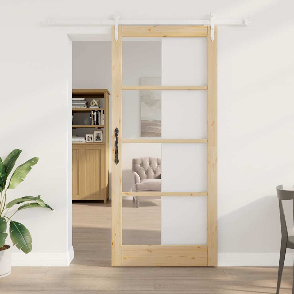 Glidende Dør med Hardware Sæt 93x211 cm Massivt Træ Fyrretræ