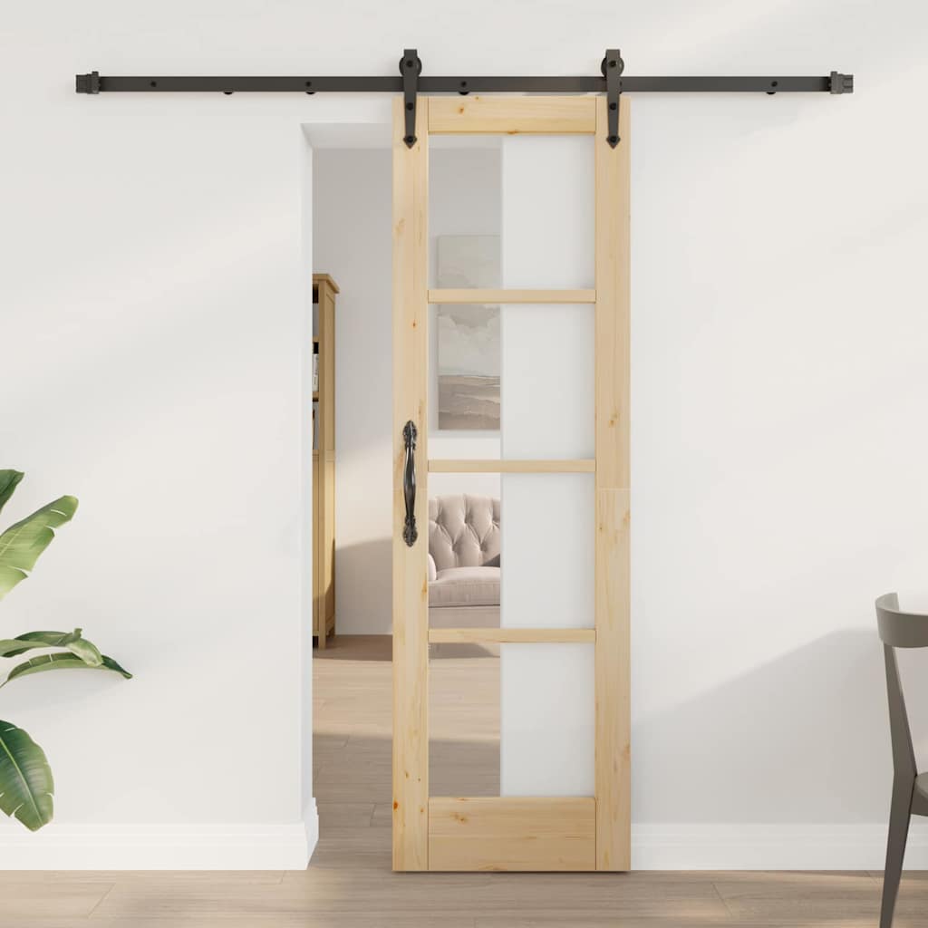 Skydedør med Hardware Sæt 61x198.5 cm Massivt Fyrretræ&&vidaXL Indvendig Dør med Glas 'ORKDAL'61x198.5x4 cm Massivt Fyrretræ
