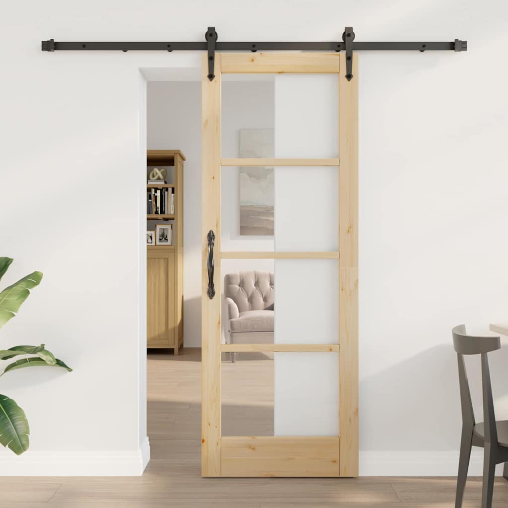 Skyttedør med hardware sæt 73.5x198.5 cm Solidt træ fyr, vidaXL Indvendig dør med glas 'ORKDAL'73.5x198.5x4 cm Solidt træ fyr