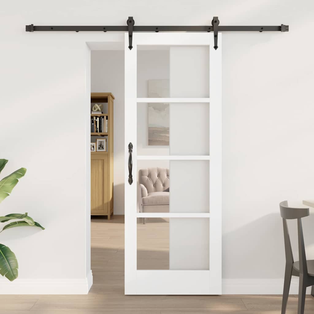 Skyde-dør med Hardware sæt Hvid 73,5x198,5 cm Massivt træ Fyr, vidaXL Indvendig dør med Glas "ORKDAL" Hvid 73,5x198,5x4 cm