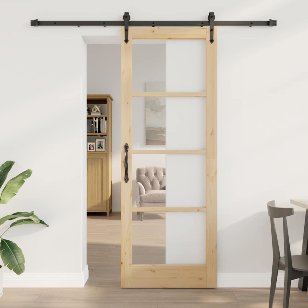 Glidende Dør med Hardware Sæt 78x211 cm Solid Træ Fyrretræ, vidaXL Indvendig Dør med Glas 'ORKDAL'78x211x4 cm Solid Træ Fyrretræ