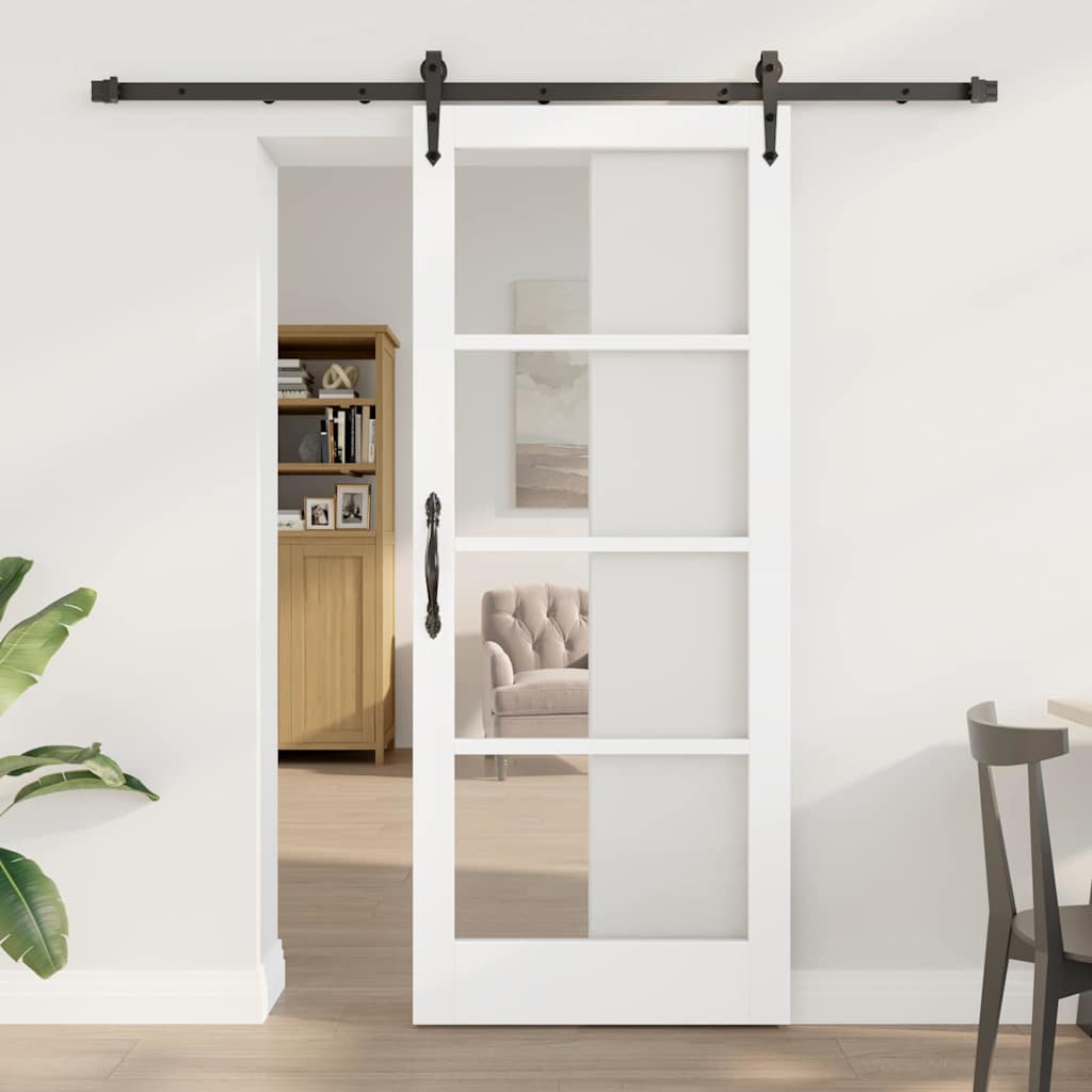 Skydedør med hardware sæt Hvid 83x202 cm massivt fyrretræ, vidaXL Indretningsdør med glas 'ORKDAL'Hvid 83x202x4 cm