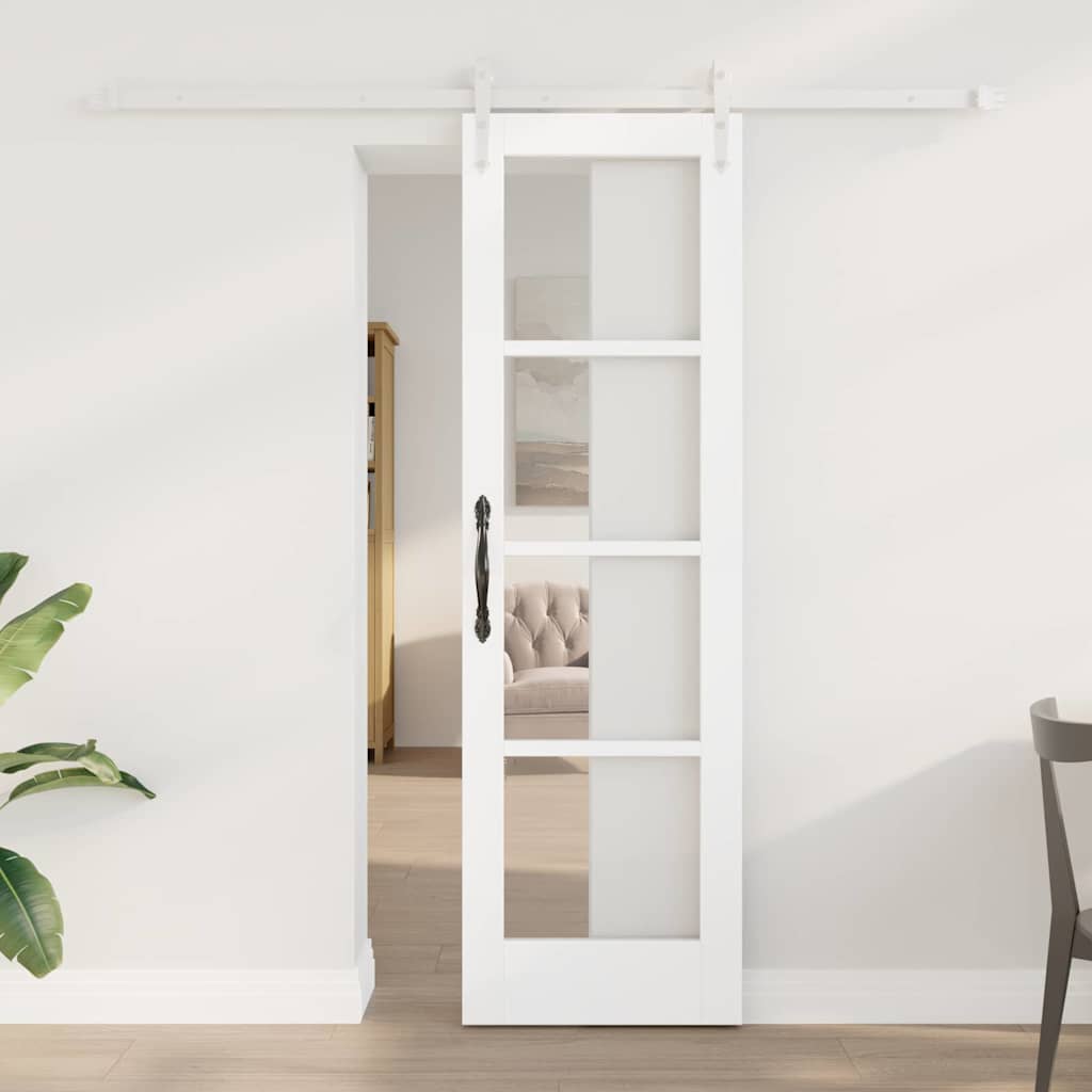Skyderdør med Hardware Sæt Hvid 61x198,5 cm Solid Træ Fyr, vidaXL Indvendig Dør med Glas 'ORKDAL'Hvid 61x198,5x4 cm