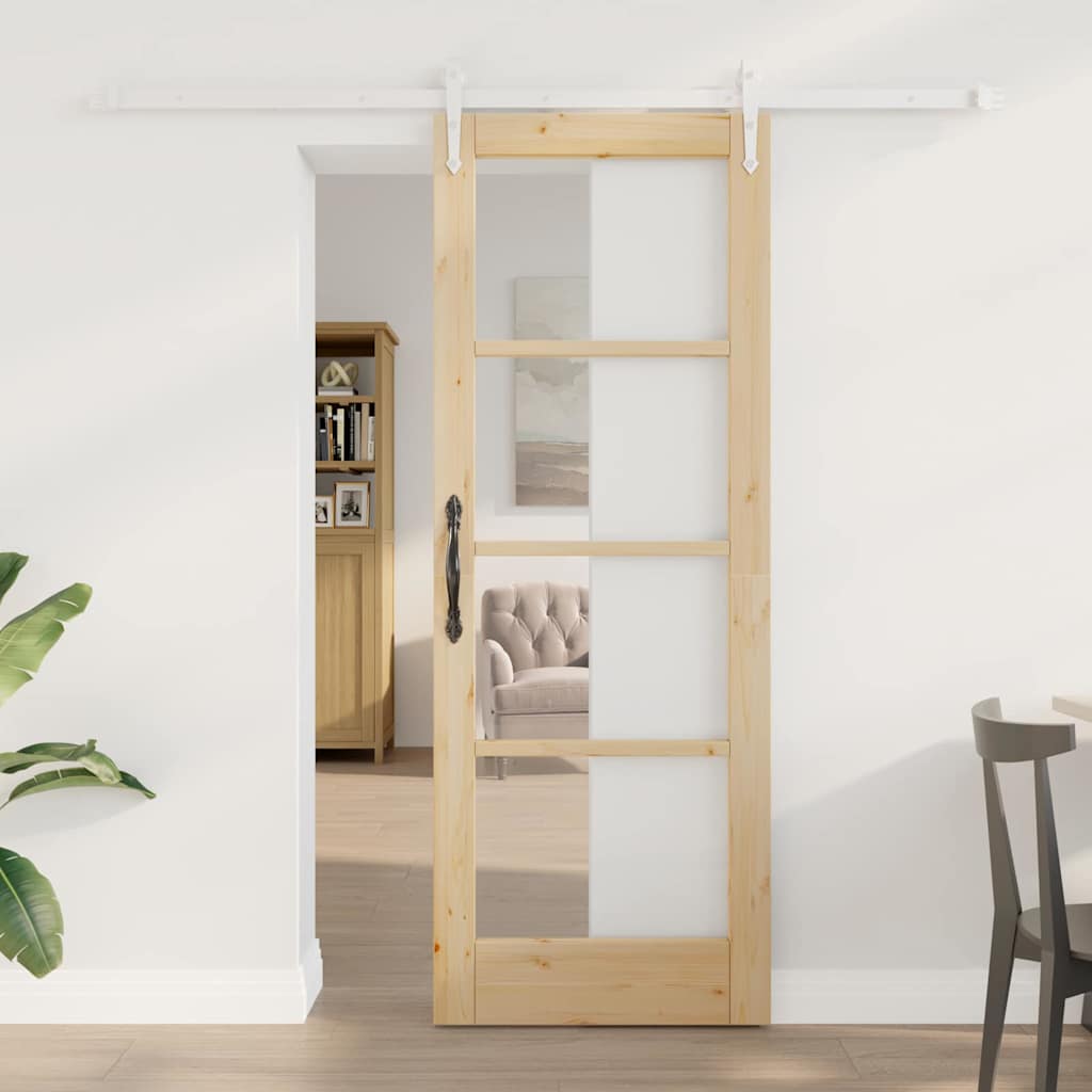 Skydedør med hardware sæt 73.5x198.5 cm Massivt Fyrretræ, vidaXL Indvendig dør med glas 'ORKDAL'73.5x198.5x4 cm Massivt Fyrretræ
