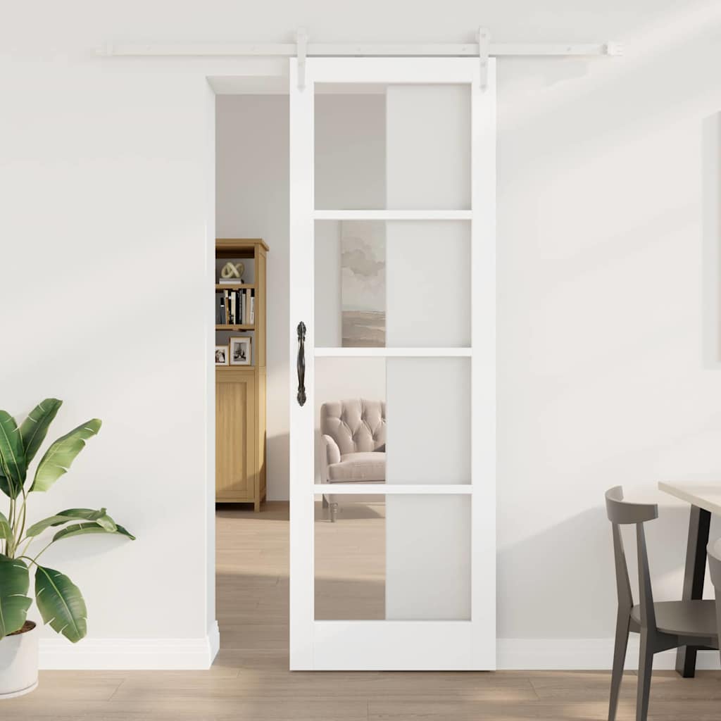 Skydedør med beslag sæt Hvid 78x232 cm Massivt træ Fyr, vidaXL Indvendig dør med glas 'ORKDAL'Hvid 78x232x4 cm
