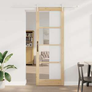 Posuvné dveře Přírodní 83 x 232 cm Masivní borové dřevo a sklo - obrázek 1