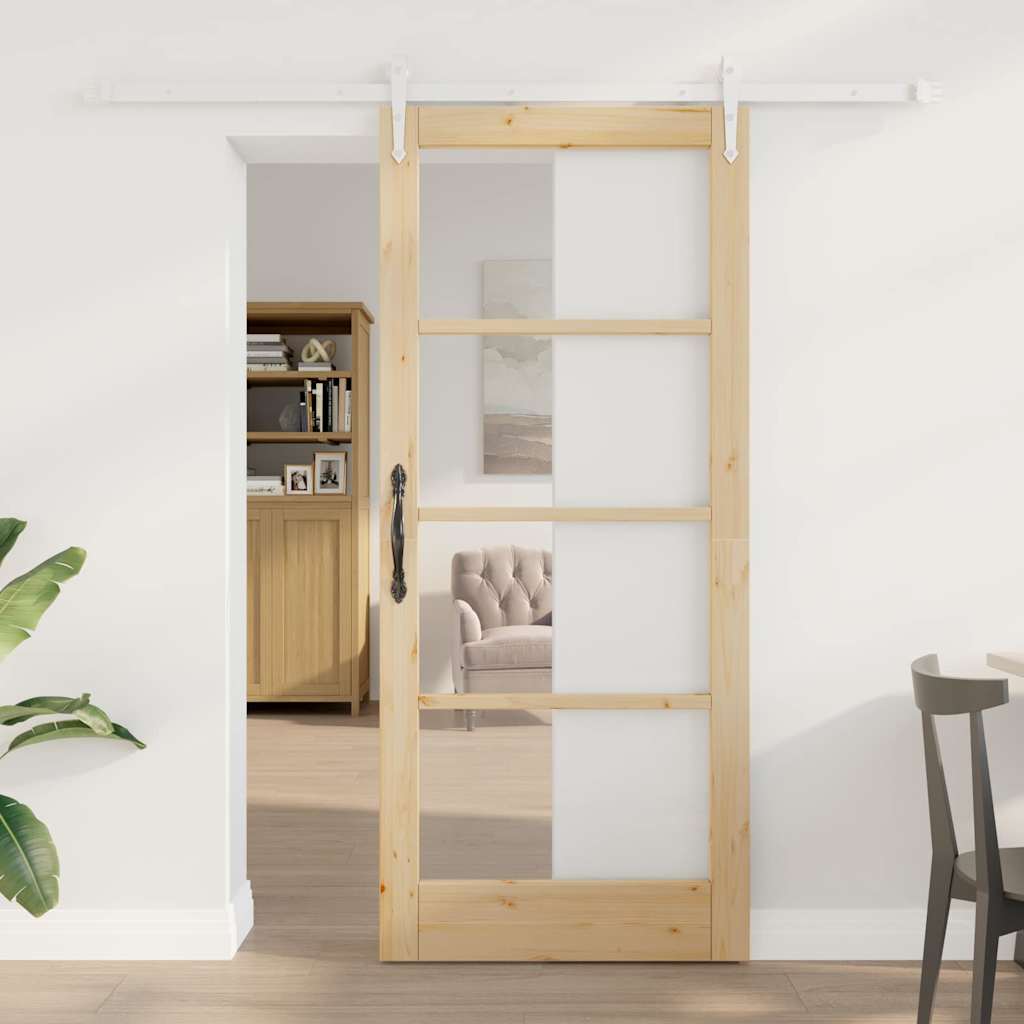 Skydedør med hardware sæt 86x198,5 cm Massivt fyrretræ, vidaXL Indre dør med glas 'ORKDAL'86x198,5x4 cm Massivt fyrretræ
