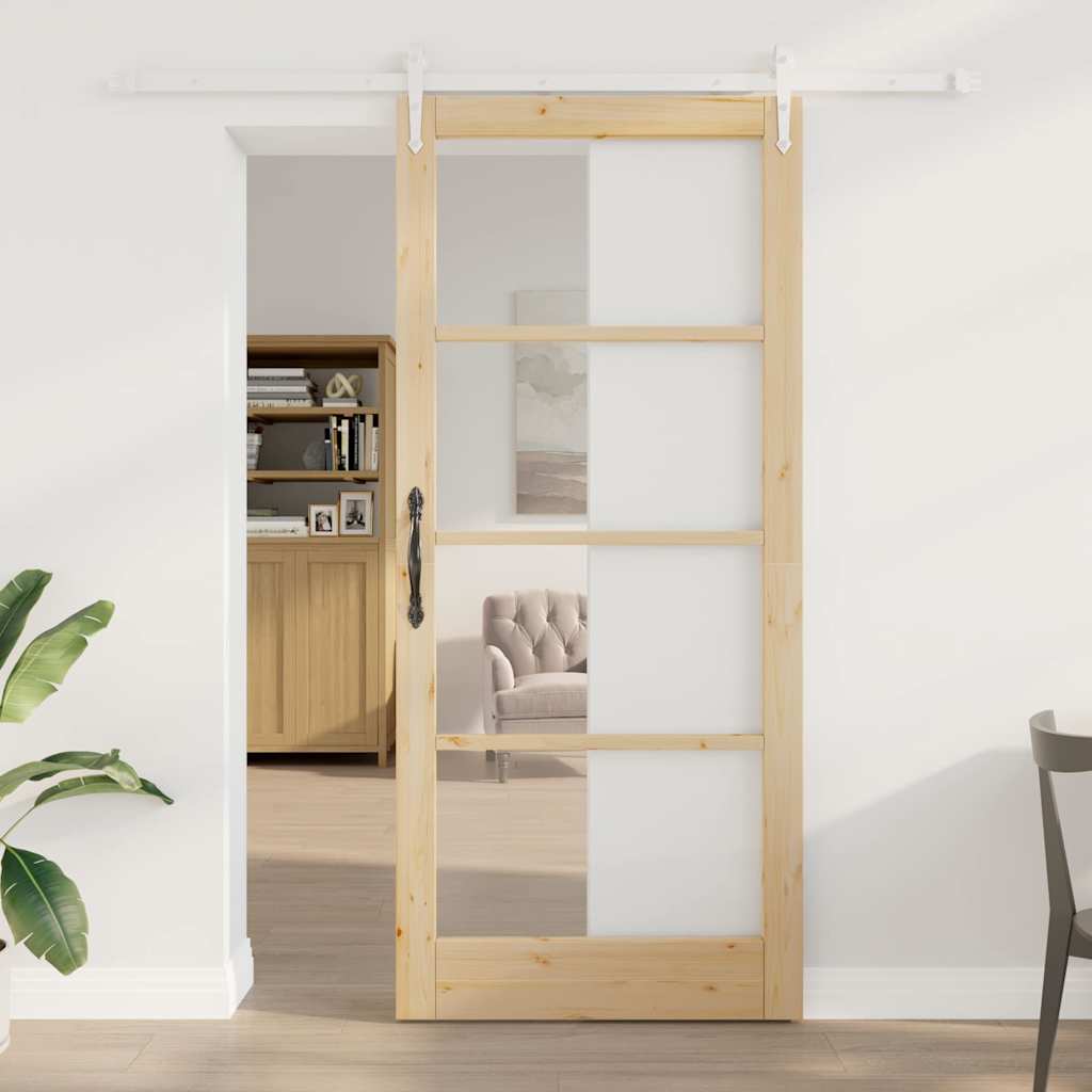 Skydedør med hardware sæt 93x211 cm Solid fyrretræ, vidaXL Indvendig dør med glas 'ORKDAL'93x211x4 cm Solid fyrretræ