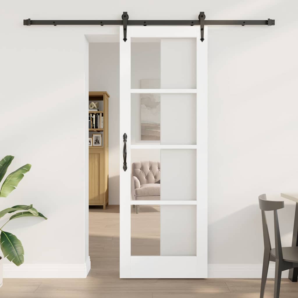 Glidende Dør med Hardware Sæt 'ORKDAL'Hvid 73,5x211 cm&&vidaXL Indvendig Dør med Glas 'ORKDAL'Hvid 73,5x211x4 cm