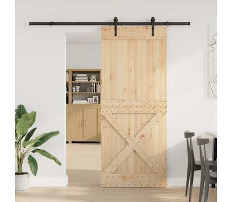 vidaXL Συρόμενη Μεσόπορτα με Μηχανισμό 95 x 210 εκ. Μασίφ Ξύλο Πεύκου