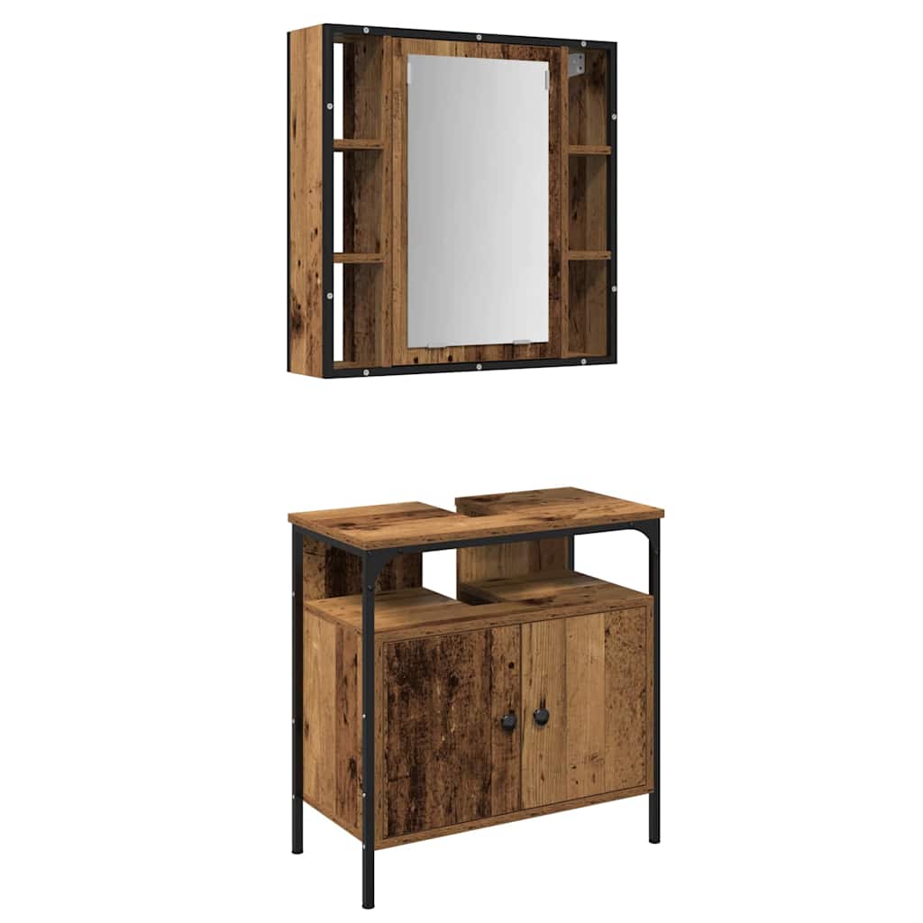 Kylpyhuonekalustesetti hyllyllä 2 pcs Ruskea 60 x 30 x 60 cm