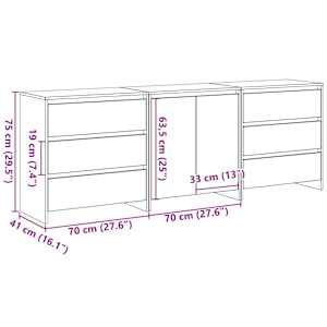 Servírovací skříň 3 pcs Černá 70 x 41 x 75 cm kompozitní dřevo - obrázek 8