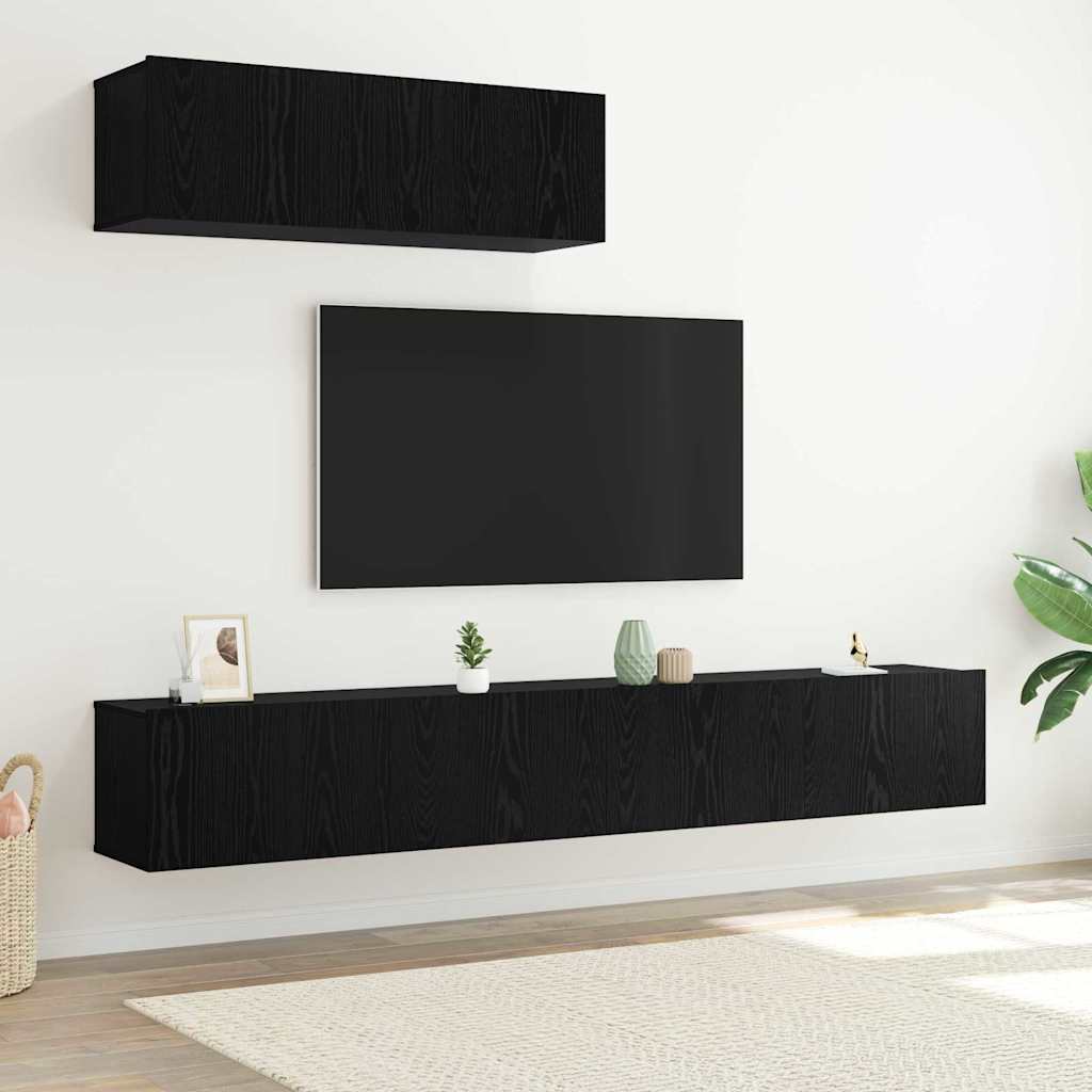 3-teilige TV-Schrank-Set Wandmontiert Schwarz Eiche Holzwerkstoff