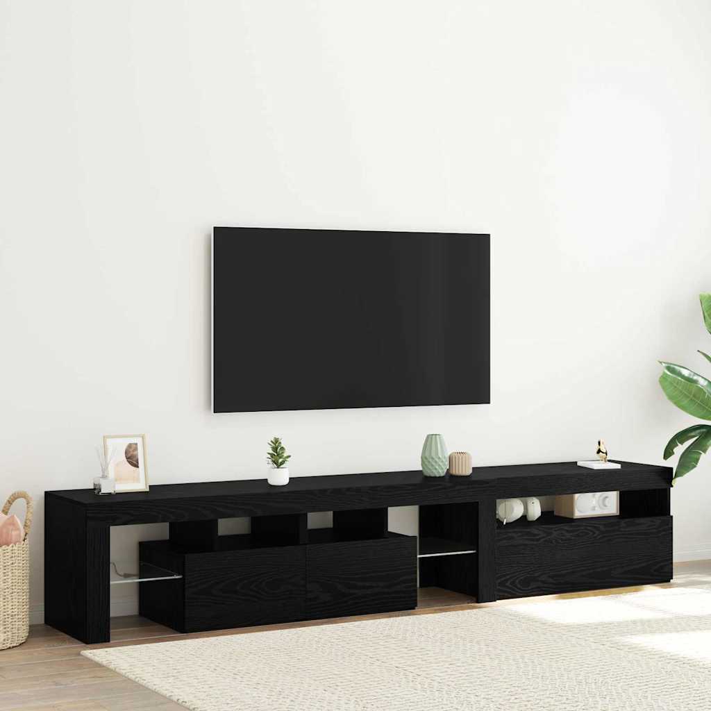 TV-Schränke 2 Stk. mit LED-Leuchten Schwarz Eiche Holzwerkstoff