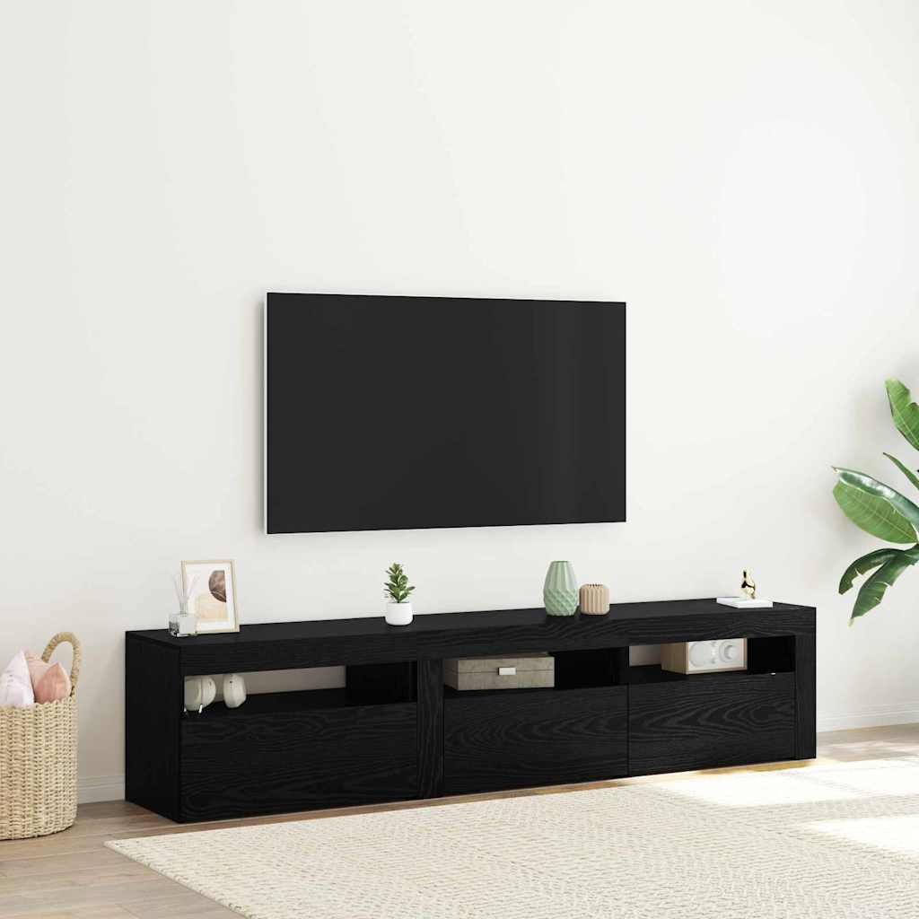 TV-Schränke 2 Stk. mit LED-Leuchten Schwarz Eiche Holzwerkstoff