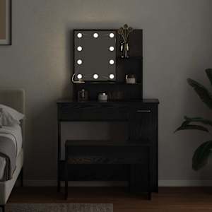LED Toaletní stolek Set 2 pcs Černý dub kompozitní dřevo - obrázek 4