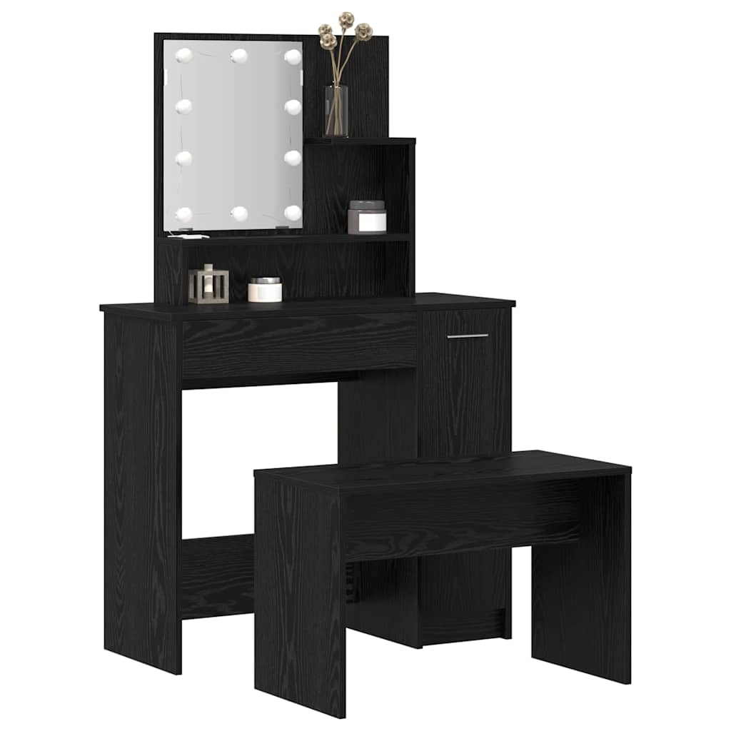 vidaXL Toilettafel Set Zwart eiken 86.5 x 35 x 136 cm Bewerkt hout