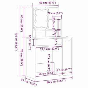 LED Toaletní stolek Set 2 pcs Černý dub kompozitní dřevo - obrázek 18