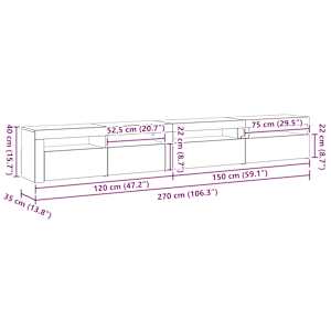 Sestava TV skříněk 3 pcs Černý dub 270 x 35 x 40 cm - obrázek 16