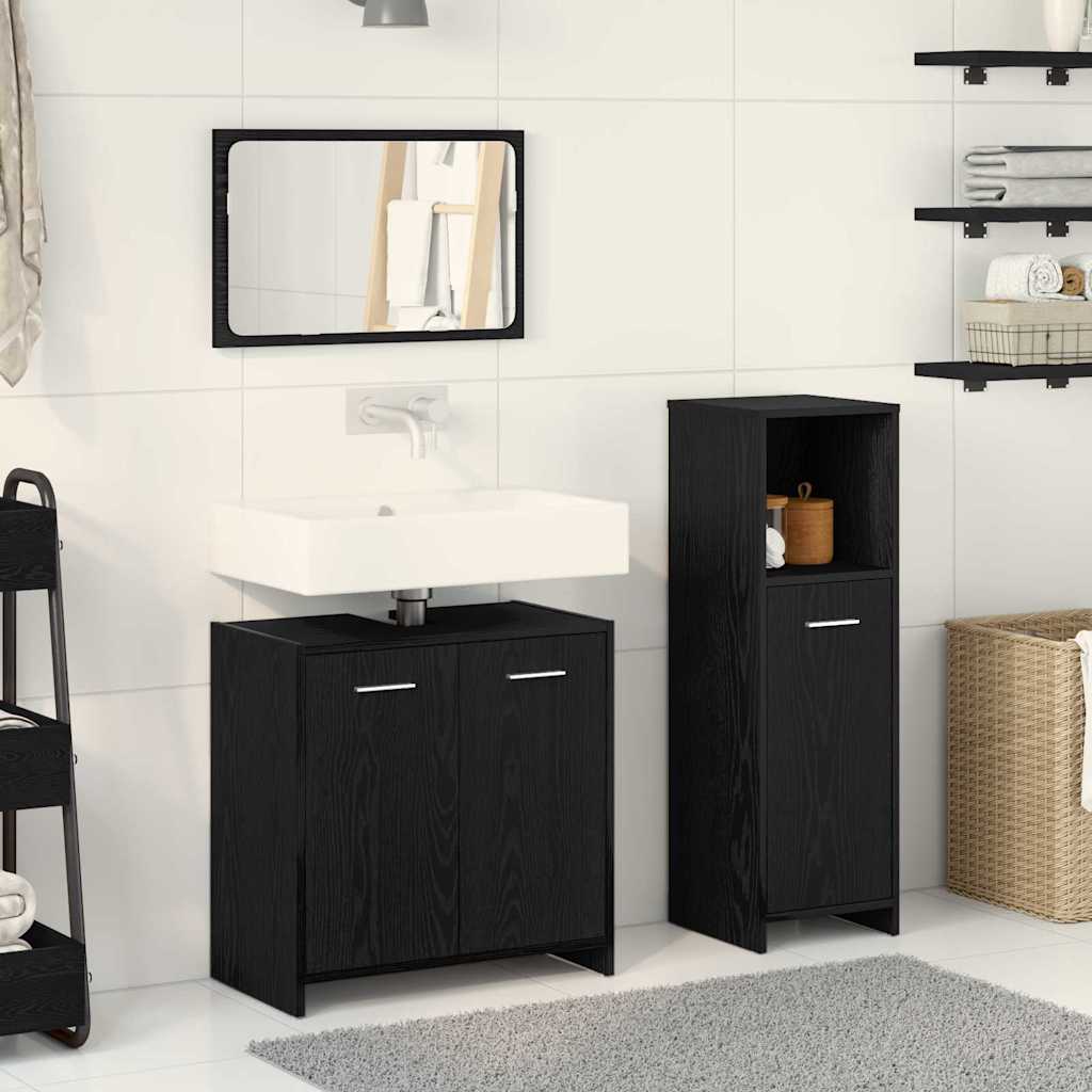 3-tlg. Badmöbel-Set Schwarz Eiche Holzwerkstoff