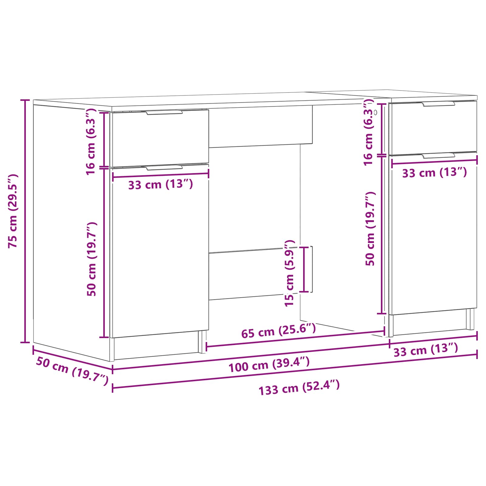 Miza s predalom Črna Orehovina 133 x 50 x 75 cm Konstruiran les