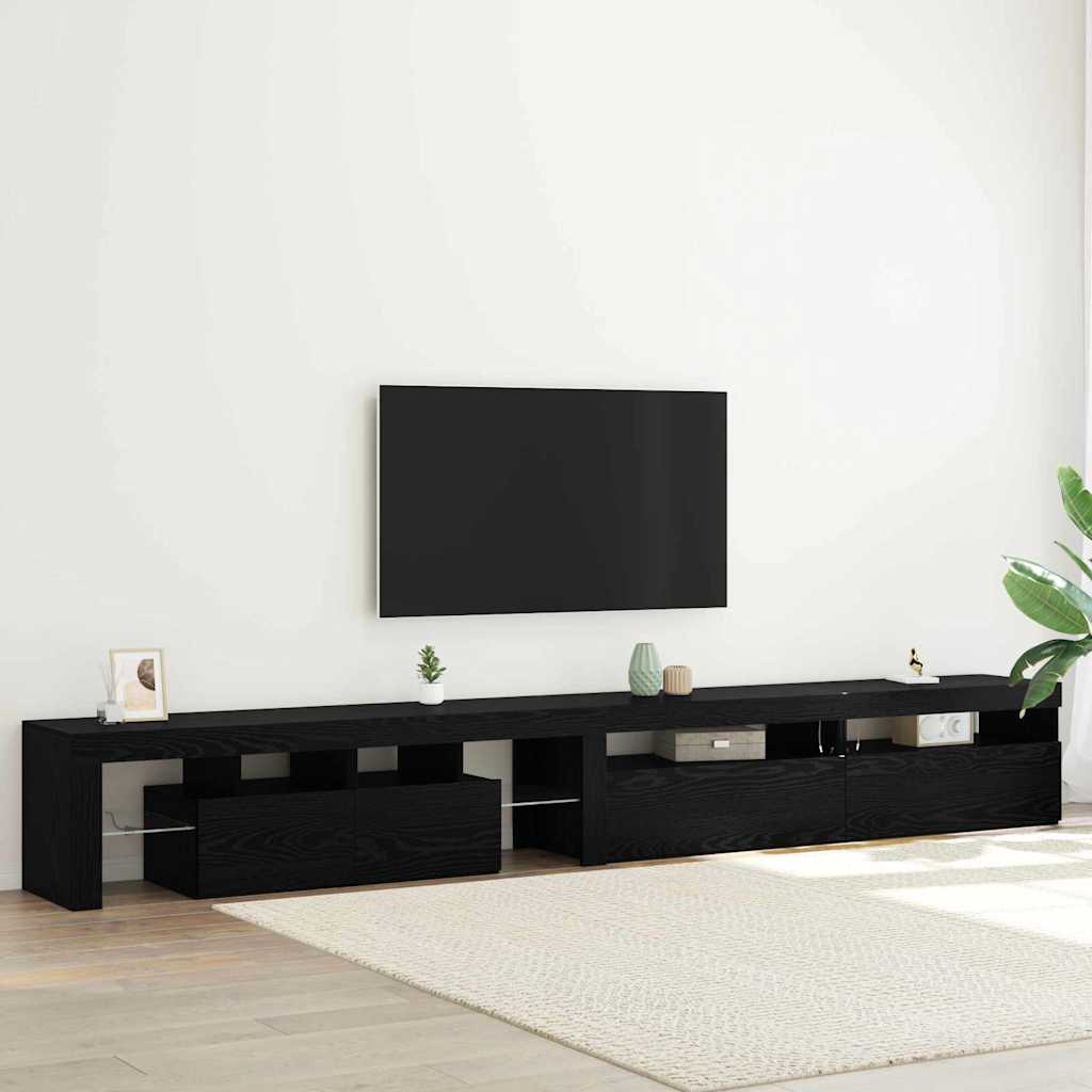 TV-Schränke 3 Stk. mit LED-Leuchten Schwarz Eiche Holzwerkstoff