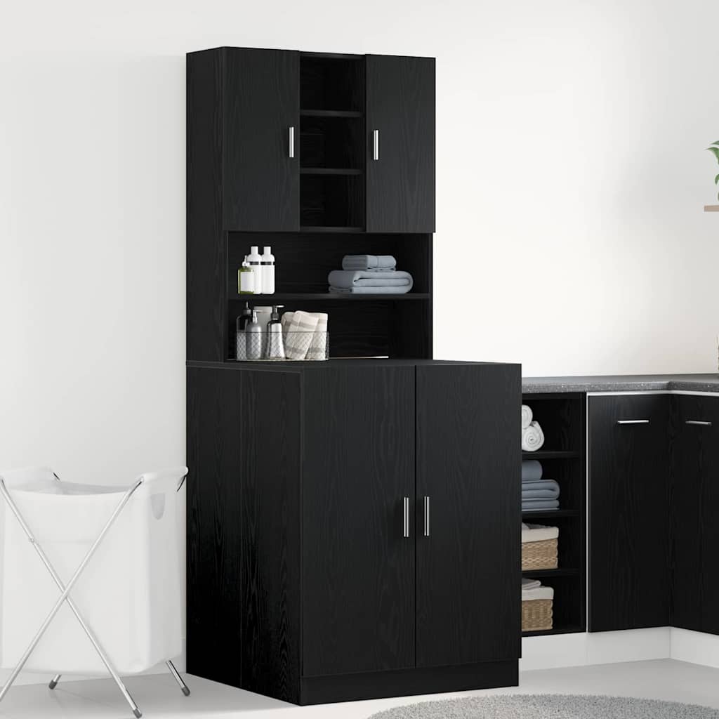 Pyykinpesukonekaapit 2 kpl Musta tammi 70.5x71.5x181.5 cm Tekninen puu, vidaXL Pyykinpesukonekaappi - Musta tammi - 70.5x71.5x91.5 cm - Valmistettu teknisestä puusta
