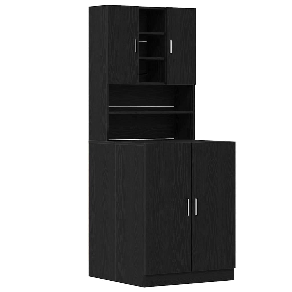Pyykinpesukonekaapit 2 kpl Musta tammi 70.5×71.5×181.5 cm Tekninen puu, vidaXL Pyykinpesukonekaappi – Musta tammi – 70.5×71.5×91.5 cm – Valmistettu teknisestä puusta