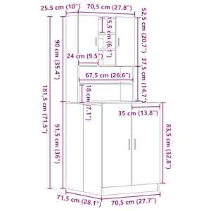 Skříň na pračku 2 pcs Černý dub 70,5 x 71,5 x 181,5 cm - obrázek 12